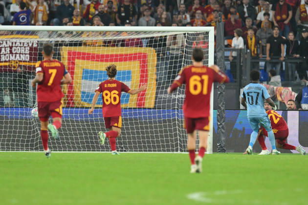 RECORD DATE NOT STATED 20th October 2026; Stadio Olimpico, Rome, Italy; UEFA Champions League Football, Roma versus Slovan Bratislava; Nahuel Molina of Roma shoots and scores the goal for 2-0 AllShotLive