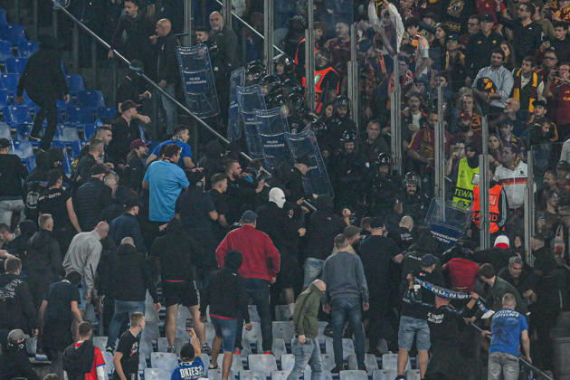 RECORD DATE NOT STATED 20th October 2026; Stadio Olimpico, Rome, Italy; UEFA Champions League Football, Roma versus Slovan Bratislava; clashes between fans in the stands AllShotLive
