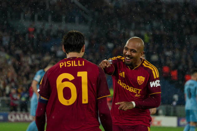 IPA89965277 - Niccolo Pisilli of AS Roma and Donyell Malen of AS Roma during the AS Roma vs. Slovan Bratislava UEFA Champions League soccer match in Rome, Italy, on October 20, 2026  Copyright: xRaffaelexConti IPAxSportx xx IPA89965277 IPA89965277