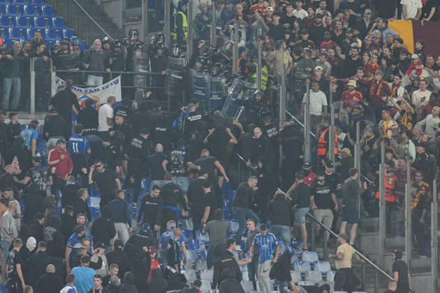 RECORD DATE NOT STATED 20th October 2026; Stadio Olimpico, Rome, Italy; UEFA Champions League Football, Roma versus Slovan Bratislava; clashes between fans in the stands AllShotLive