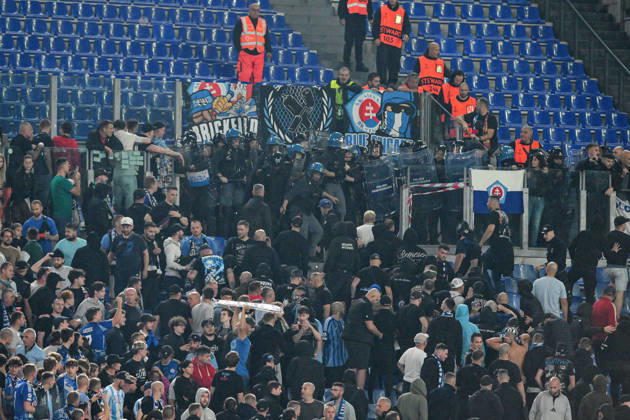 RECORD DATE NOT STATED 20th October 2026; Stadio Olimpico, Rome, Italy; UEFA Champions League Football, Roma versus Slovan Bratislava; clashes between fans in the stands AllShotLive