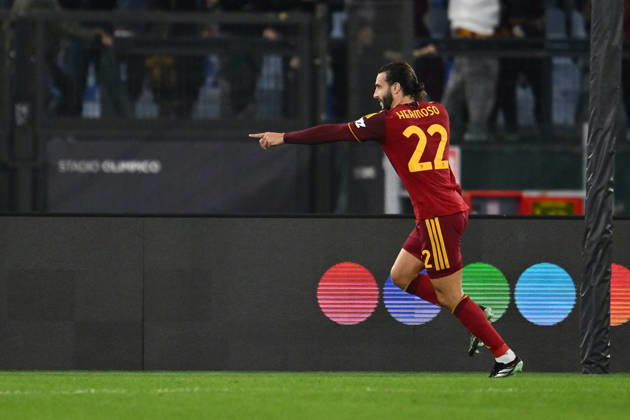 SOCCER - UEFA Champions League - AS Roma vs. Slovan Bratislava Photo by IPA ABACAPRESS.COM89963157 - Mario Hermoso of A.S. Roma celebrates after scoring the goal that made the score 1-0 during the UEFA Champions League Matchday 3 soccer match between A.S. Roma and S.K. Slovan Bratislava at the Olympic Stadium on October 20, 2026, in Rome, Italy. Rome Italy  Copyright: xIPAxSport ABACAx