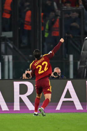 SOCCER - UEFA Champions League - AS Roma vs. Slovan Bratislava Photo by IPA ABACAPRESS.COM89963162 - Mario Hermoso of A.S. Roma celebrates after scoring the goal that made the score 1-0 during the UEFA Champions League Matchday 3 soccer match between A.S. Roma and S.K. Slovan Bratislava at the Olympic Stadium on October 20, 2026, in Rome, Italy. Rome Italy  Copyright: xIPAxSport ABACAx