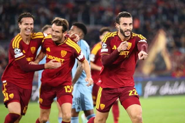 SOCCER - UEFA Champions League - AS Roma vs. Slovan Bratislava Photo by IPA ABACAPRESS.COM89963166 - October 20, 2026 Champions League: Roma vs. Slovan Bratislava In the photo: Celebration (Photo by Gino Mancini) Roma Italy  Copyright: xIPAxSport ABACAx