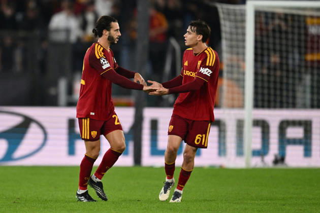 SOCCER - UEFA Champions League - AS Roma vs. Slovan Bratislava Photo by IPA ABACAPRESS.COM89963172 - Mario Hermoso of A.S. Roma celebrates after scoring the goal that made the score 1-0 during the UEFA Champions League Matchday 3 soccer match between A.S. Roma and S.K. Slovan Bratislava at the Olympic Stadium on October 20, 2026, in Rome, Italy. Rome Italy  Copyright: xIPAxSport ABACAx