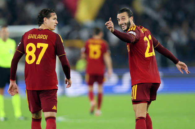 SOCCER - UEFA Champions League - AS Roma vs. Slovan Bratislava Photo by IPA ABACAPRESS.COM89963785 - Rome, Italy - October 20, 2026: Daniele Ghilardi (center back) of AS Roma and Mario Hermoso (center back) of AS Roma in action during the 2026-2027 UEFA Champions League soccer match between AS Roma and SLOVAN BRATISLAVA at the Olympic Stadium in Rome. Roma Italy  Copyright: xIPAxSport ABACAx