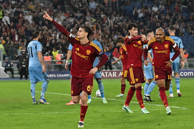 IPA89967096 - October 20, 2026, Champions League: Roma vs. Slovan Bratislava. Pictured: Pisilli celebrates (Photo by Gino Mancini)  Copyright: xGinoxMancini IPAxSportx xx IPA89967096 IPA89967096