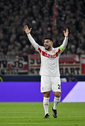 Deniz Undav VfB Stuttgart (26) Gestik Geste Champions League VfB Stuttgart vs Atletico Madrid 20.10.2026 DFL REGULATIONS PROHIBIT ANY USE OF PHOTOGRAPHS AS IMAGE SEQUENCES AND OR QUASI-VIDEO Champions League VfB Stuttgart vs Atletico Madrid
