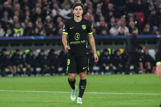 Stuttgart 20.10.2026. Pilka nozna Liga Mistrzow UEFA sezon 2026 2027 kolejka 3 mecz: VfB Stuttgart - Atletico Madryt --- Football UEFA Champions League season 2025 2026 round 3 match: VfB Stuttgart - Atletico de Madrid nz Julian Alvarez Fot. Kacper Staniec NEWSPIX.PL --- newspix.pl
