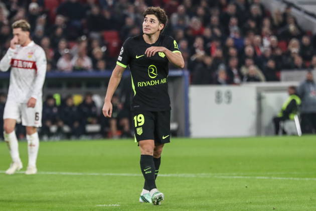 Stuttgart 20.10.2026. Pilka nozna Liga Mistrzow UEFA sezon 2026 2027 kolejka 3 mecz: VfB Stuttgart - Atletico Madryt --- Football UEFA Champions League season 2025 2026 round 3 match: VfB Stuttgart - Atletico de Madrid nz Julian Alvarez Fot. Kacper Staniec NEWSPIX.PL --- newspix.pl