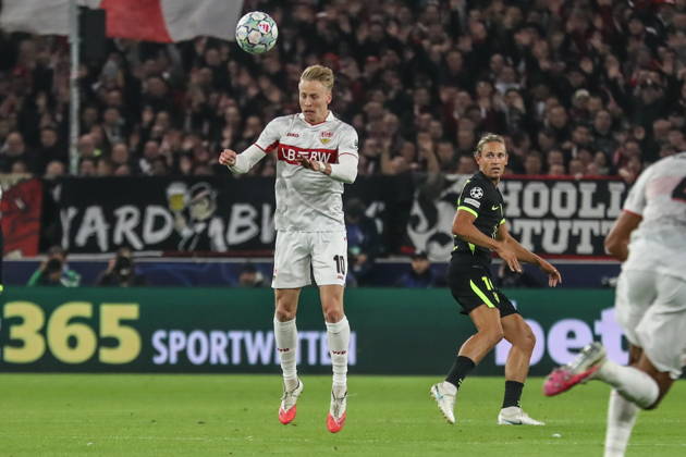Stuttgart 20.10.2026. Pilka nozna Liga Mistrzow UEFA sezon 2026 2027 kolejka 3 mecz: VfB Stuttgart - Atletico Madryt --- Football UEFA Champions League season 2025 2026 round 3 match: VfB Stuttgart - Atletico de Madrid nz Chris Führich Fot. Kacper Staniec NEWSPIX.PL --- newspix.pl