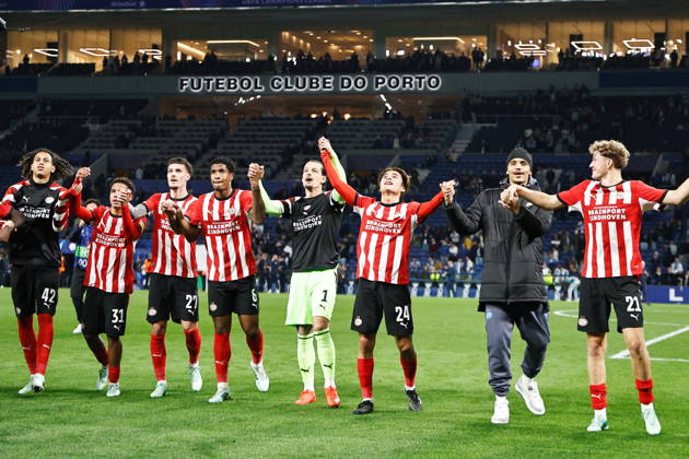 PSV team group, Mannschaftsbild, Totale (PSV), OCTOBER 20, 2026 - Football Soccer : PSV team group celebrate after winning UEFA Champions League League phase matchday 3 between FC Porto - PSV Eindhoven at the Estadio do Dragao in Porto, Portugal. Noxthirdxpartyxsales  aflo_357723692 MutsuxKawamorix