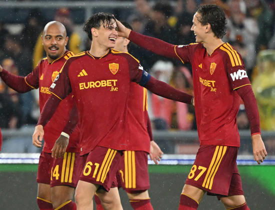 (261021) -- ROME, Oct. 21, 2026 -- Roma s Niccolo Pisilli (2nd L) celebrates his goal with teammates during the UEFA Champions League football match between Roma and Slovan Bratislava in Rome, Italy, Oct. 20, 2026. (Photo by Xinhua) (SP)ITALY-ROME-FOOTBALL-UEFA CHAMPIONS LEAGUE-ROMA VS SLOVAN BRATISLAVA AlbertoxLingria 