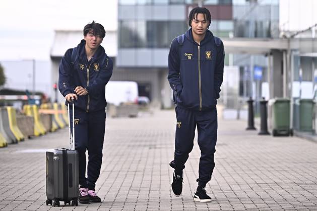 FC Midtjylland v Sint-Truidense VV - UEFA Conference League Media Activities 21 10 2026 LIEGE, BELGIUM - OCTOBER 21 : Shinkawa Shion forward of Sint-Truidense VV and Ishiwatari Nelson midfielder of Sint-Truidense VV pictured at the Liege airport before departure for the UEFA Conference League 2026 27 League Phase matchday 2 match between FC Midtjylland and Sint-Truidense VV on October 21, 2026 in Liege, Belgium, 21 10 2026 Liege Belgium Copyright: xTomasxSiskx