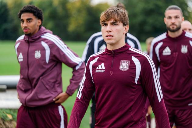 Anderlecht s Mihajlo Cvetkovic pictured during a training session of Belgian soccer team RSC Anderlecht, Wednesday 21 October 2026 in Brussels, in preparation of tomorrow s match against Polish Jagiellonia Bialystok, on day three of the UEFA Europa League league phase. EMILExWINDAL  x190462029x