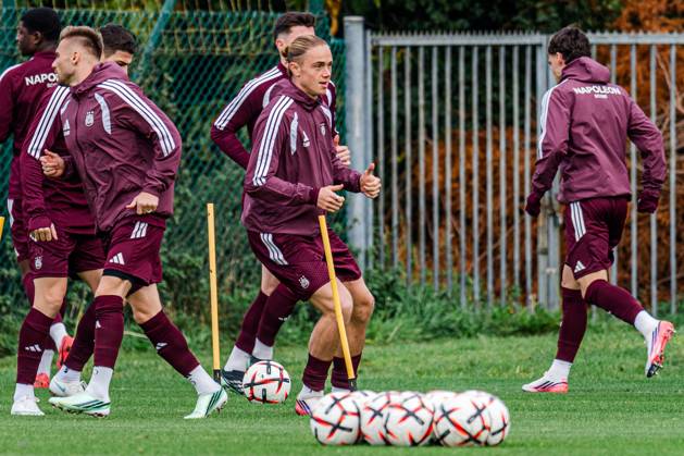 Anderlecht s Thelo Aasgaard pictured during a training session of Belgian soccer team RSC Anderlecht, Wednesday 21 October 2026 in Brussels, in preparation of tomorrow s match against Polish Jagiellonia Bialystok, on day three of the UEFA Europa League league phase. EMILExWINDAL  x190466932x