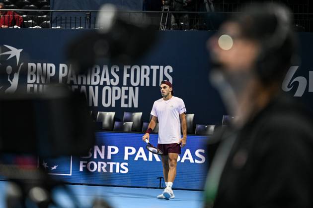 Francisco Cerundolo of Argentina pictured in action during the European Open ATP, Tennis Herren tennis tournament in Brussels, on 21 October. This year s edition of the tournament is taking place from 17 to 25 October DAVIDxPINTENS  x190474609x