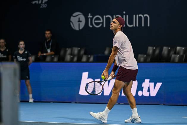 Francisco Cerundolo of Argentina pictured in action during the European Open ATP, Tennis Herren tennis tournament in Brussels, on 21 October. This year s edition of the tournament is taking place from 17 to 25 October DAVIDxPINTENS  x190474621x