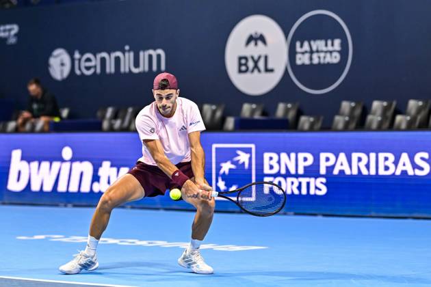 Francisco Cerundolo of Argentina pictured in action during the European Open ATP, Tennis Herren tennis tournament in Brussels, on 21 October. This year s edition of the tournament is taking place from 17 to 25 October DAVIDxPINTENS  x190474642x