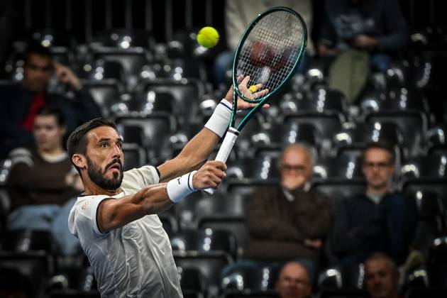 Damir Dzumhur of Bosnia and Herzegovina pictured in action during the European Open ATP, Tennis Herren tennis tournament in Brussels, on 21 October. This year s edition of the tournament is taking place from 17 to 25 October DAVIDxPINTENS  x190475678x