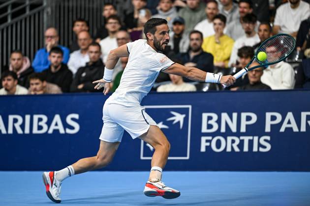 Damir Dzumhur of Bosnia and Herzegovina pictured in action during the European Open ATP, Tennis Herren tennis tournament in Brussels, on 21 October. This year s edition of the tournament is taking place from 17 to 25 October DAVIDxPINTENS  x190475688x
