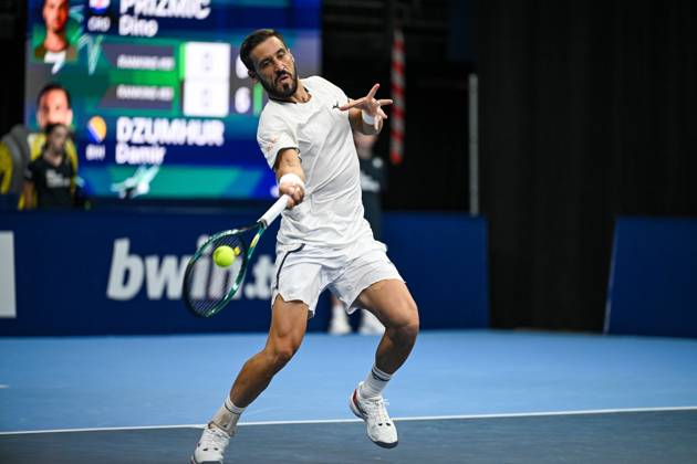 Damir Dzumhur of Bosnia and Herzegovina pictured in action during the European Open ATP, Tennis Herren tennis tournament in Brussels, on 21 October. This year s edition of the tournament is taking place from 17 to 25 October DAVIDxPINTENS  x190475750x
