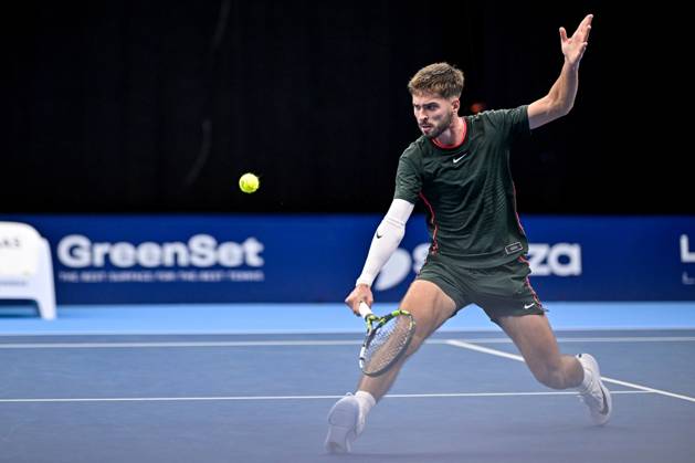 Dino Prizmic of Croatia pictured in action during the European Open ATP, Tennis Herren tennis tournament in Brussels, on 21 October. This year s edition of the tournament is taking place from 17 to 25 October DAVIDxPINTENS  x190475759x