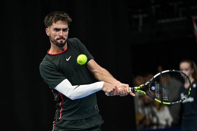 Dino Prizmic of Croatia pictured in action during the European Open ATP, Tennis Herren tennis tournament in Brussels, on 21 October. This year s edition of the tournament is taking place from 17 to 25 October DAVIDxPINTENS  x190475777x