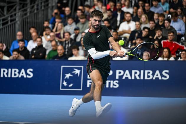 Dino Prizmic of Croatia pictured in action during the European Open ATP, Tennis Herren tennis tournament in Brussels, on 21 October. This year s edition of the tournament is taking place from 17 to 25 October DAVIDxPINTENS  x190475786x