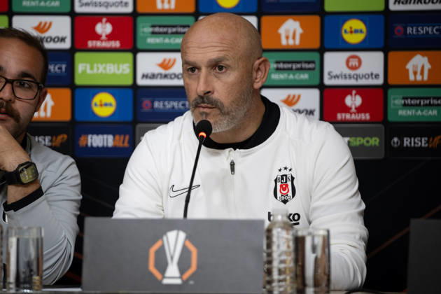 Besiktas hold press conference, PK, Pressekonferenz ahead of UEFA Europa League match with Crystal Palace ISTANBUL, TURKIYE - OCTOBER 21: Besiktas head coach Vincenzo Italiano speaks during a press conference alongside Wilfred Ndidi at BJK Nevzat Demir Training Facilities in Istanbul, Turkiye, on October 21, 2026, ahead of their UEFA Europa League Matchday 3 clash against Crystal Palace. Celal Gunes Anadolu Istanbul Turkey. Editorial use only. Please get in touch for any other usage.  Copyright: x2026xAnadoluxCelalxGunesx