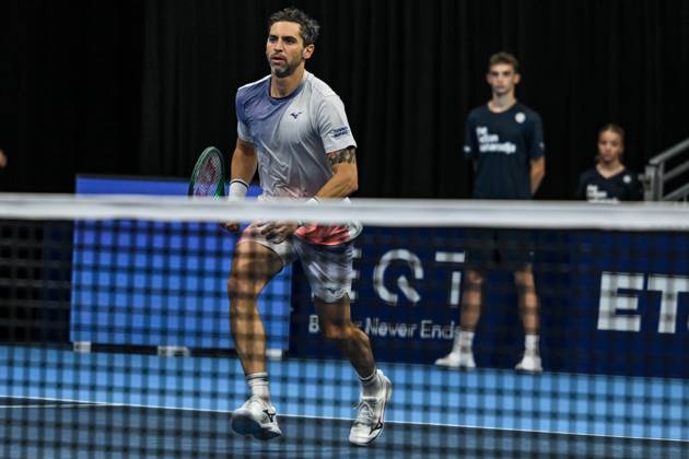 Guido Pella of Argentina, Manuel Guinard of France pictured in action during the European Open ATP, Tennis Herren tennis tournament in Brussels, on 21 October. This year s edition of the tournament is taking place from 17 to 25 October DAVIDxPINTENS  x190499482x