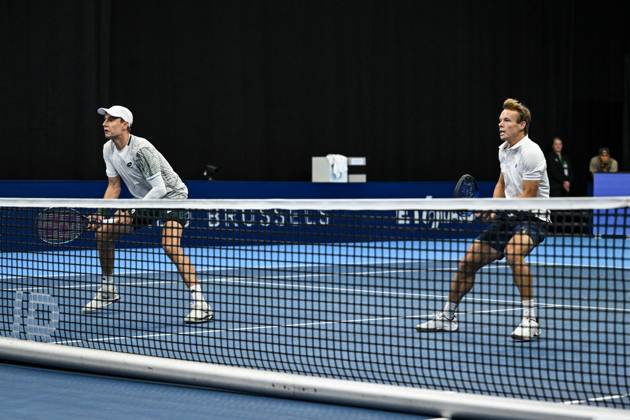 Michael Geerts of Belgium, Joran Vliegen of Belgium pictured in action during the European Open ATP, Tennis Herren tennis tournament in Brussels, on 21 October. This year s edition of the tournament is taking place from 17 to 25 October DAVIDxPINTENS  x190499639x