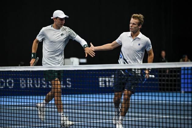 Michael Geerts of Belgium, Joran Vliegen of Belgium pictured during the European Open ATP, Tennis Herren tennis tournament in Brussels, on 21 October. This year s edition of the tournament is taking place from 17 to 25 October DAVIDxPINTENS  x190499703x