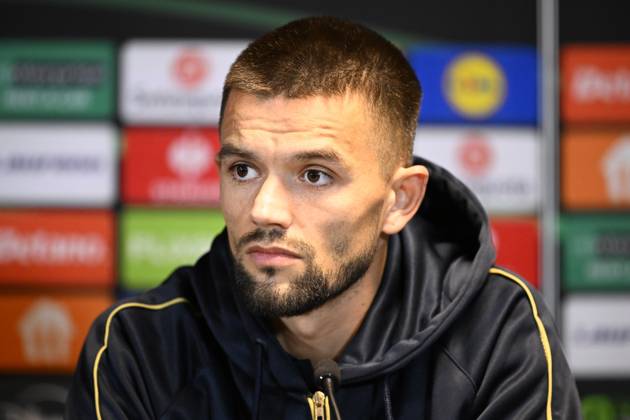 FC Midtjylland v Sint-Truidense VV - UEFA Conference League Media Activities 21 10 2026 HERNING, DENMARK - OCTOBER 21 : Musliu Visar defender of Sint-Truidense VV speaking with the media during a pre-match press conference, PK, Pressekonferenz ahead of the UEFA Conference League 2026 27 League Phase matchday 2 match between FC Midtjylland and Sint-Truidense VV on October 21, 2026 in Herning, Denmark, 21 10 2026 Herning Denmark  Copyright: xTomasxSiskx
