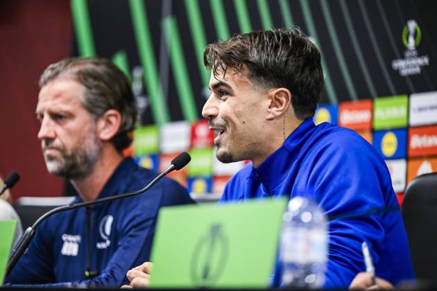 Tiago Araujo of KAA Gent pictured during a press conference, PK, Pressekonferenz of Belgian soccer team KAA Gent, Wednesday 21 October 2026 in Braga, Portugal. The team is preparing for the second match of the UEFA Conference League league phase against Portuguese SC Braga tomorrow. TOM GOYVAERTS TomxGoyvaerts  x190514761x
