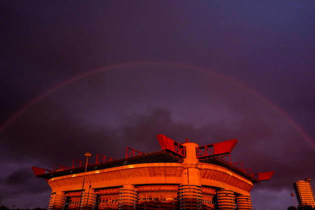 Raimbow over San Siro Stadium before the Uefa Champions League soccer match between Inter and Shakhtar Donetsk at San Siro Stadium in Milan , Italy - Wednesday October 21 , 2026. - Soccer  Copyright: xSpada LaPressex