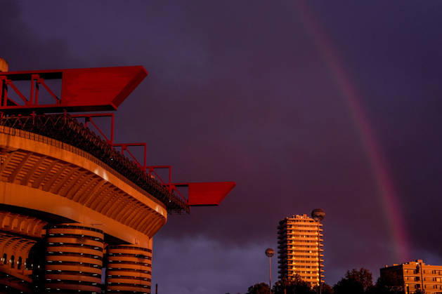 Raimbow over San Siro Stadium before the Uefa Champions League soccer match between Inter and Shakhtar Donetsk at San Siro Stadium in Milan , Italy - Wednesday October 21 , 2026. - Soccer  Copyright: xSpada LaPressex
