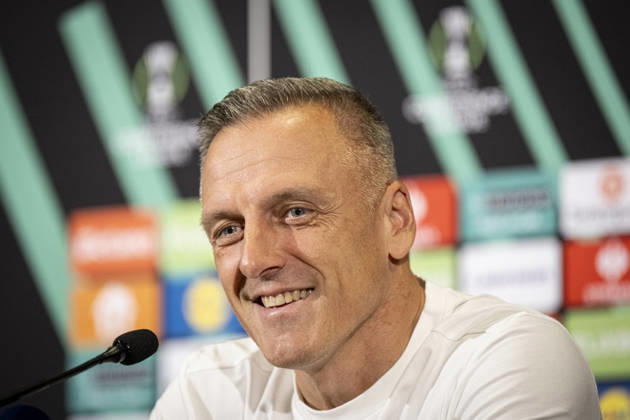 Coach of FK Jablonec Lubos Kozel speaks during the press conference, PK, Pressekonferenz prior to the Football Conference League 2nd round match FK Jablonec vs Brighton in Jablonec nad Nisou, Czech Republic, October 21, 2026. (CTKxPhoto RadekxPetrasek) CTKPhotoP2026102107227  CTKPhotoP2026102107227