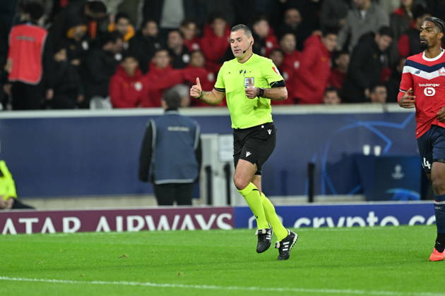 Lille v Galatasaray - UEFA Champions League LILLE, FRANCE - OCTOBER 21: Referee Rade Obrenovic leads UEFA Champions League match between Lille and Galatasaray at Stade Pierre-Mauroy (Pierre Mauroy Stadium) in Lille, France on October 21, 2026. Mustafa Yalcin Anadolu Lille France. Editorial use only. Please get in touch for any other usage.  Copyright: x2026xAnadoluxMustafaxYalcinx