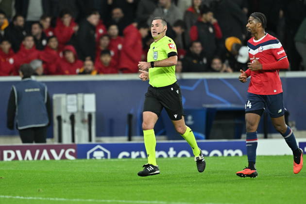 Lille v Galatasaray - UEFA Champions League LILLE, FRANCE - OCTOBER 21: Referee Rade Obrenovic leads UEFA Champions League match between Lille and Galatasaray at Stade Pierre-Mauroy (Pierre Mauroy Stadium) in Lille, France on October 21, 2026. Mustafa Yalcin Anadolu Lille France. Editorial use only. Please get in touch for any other usage.  Copyright: x2026xAnadoluxMustafaxYalcinx