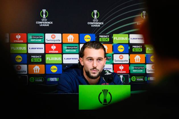 GIBRALTAR , 21 10-2026 , Europa Point stadium , season 2026 2027 , UEFA Conference League football , press conference, PK, Pressekonferenz FC Twente goalkeeper Joel Drommel Press conference Twente  x208916308x Copyright: