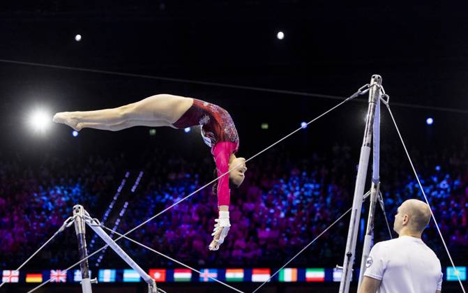 ROTTERDAM - Milana Kaiumova (WG2) during the team final at the World Gymnastics Championships in Rotterdam Ahoy. IRIS VAN DEN BROEK ANP xVIxANPxSportx xxANPxIVx 573182351 originalFilename: 573182351.jpg