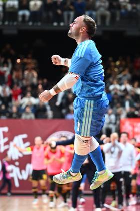 Belgium vs Slovenia - FIFA Futsal World Cup 2028 Main Round Group Phase ANTWERPEN, BELGIUM - OCTOBER 21 : Vrancken Dries goalkeeper of Red Devils Futsal celebrates scoring a goal during the FIFA Futsal World up 2028 main round group phase at the Lotto Arena on October 21, 2026 in Antwerpen, Belgium, 21 10 2026 Antwerpen Belgium  Copyright: xGvgx