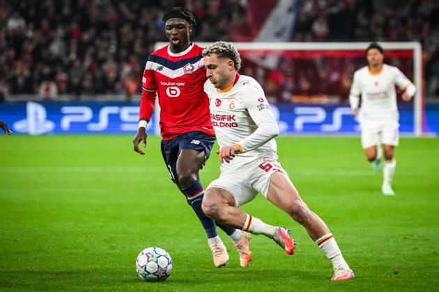 October 21, 2026, Villeneuve-D ascq, France, France: Dilane BAKWA of Lille and Baris ALPER YILMAZ of Galatasaray during the UEFA Champions League, League Phase MD3 match between Lille OSC (LOSC) and Galatasaray SK at Pierre Mauroy Stadium on October 21, 2026 in Villeneuve-d Ascq near Lille, France. Lille OSC V Galatasaray SK - UEFA Champions League  - ZUMAm308 20261021_zsp_m308_020 Copyright: xMatthieuxMirvillex