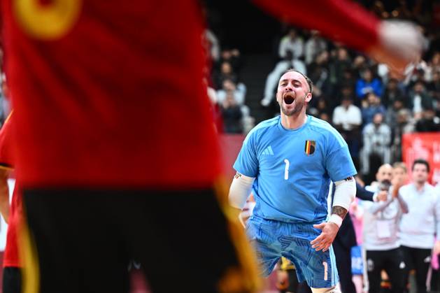 Belgium vs Slovenia - FIFA Futsal World Cup 2028 Main Round Group Phase ANTWERPEN, BELGIUM - OCTOBER 21 : Vrancken Dries goalkeeper of Red Devils Futsal celebrates scoring a goal during the FIFA Futsal World up 2028 main round group phase at the Lotto Arena on October 21, 2026 in Antwerpen, Belgium, 21 10 2026 Antwerpen Belgium  Copyright: xGvgx