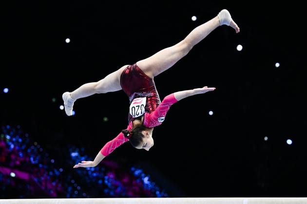 Netherlands Artistic Gymnastics World Championships 9270096 21.10.2026 Liudmila Roshchina of Team World Gymnastics Neutral Athletes 2 competes on the balance beam during the women s team final at the 2026 World Artistic Gymnastics Championships in Rotterdam, the Netherlands. Alexey Filippov Sputnik Rotterdam Netherlands  Copyright: xAlexeyxFilippovx