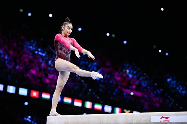 Netherlands Artistic Gymnastics World Championships 9270104 21.10.2026 Liudmila Roshchina of Team World Gymnastics Neutral Athletes 2 competes on the balance beam during the women s team final at the 2026 World Artistic Gymnastics Championships in Rotterdam, the Netherlands. Alexey Filippov Sputnik Rotterdam Netherlands  Copyright: xAlexeyxFilippovx