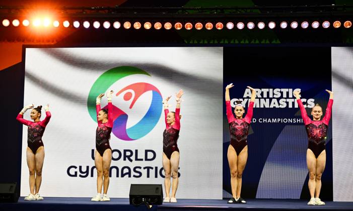 Netherlands Artistic Gymnastics World Championships 9270121 21.10.2026 Athletes of Team World Gymnastics Neutral Athletes 2 are seen before the women s team final at the 2026 World Artistic Gymnastics Championships in Rotterdam, the Netherlands. Alexey Filippov Sputnik Rotterdam Netherlands  Copyright: xAlexeyxFilippovx