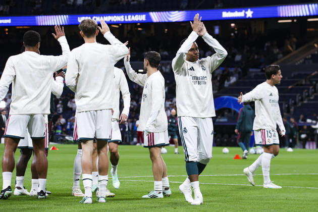 Real Madrid v RB Leipzig - UEFA Champions League 2026 27 October 21, 2026, Santiago Bernabeu stadium, Madrid, Spain: Kylian Mbappe and Dean Huijsen of Real Madrid are warm up during UEFA Champions League 2026 27 football match between Real Madrid and RB Leipzig at Santiago Bernabeu stadium on October 21, 2026, in Madrid, Spain. Madrid Santiago Bernabeu Stadium Madrid Spain Copyright: xAlejandroxMatiasxAcostax