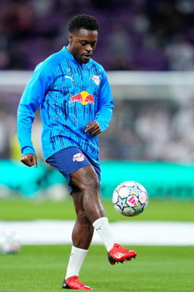 October 21, 2026, Madrid, Madrid, Spain: Ridle Baku of RB Leipzig warms up during the UEFA Champions League 2026 27 League Phase MD3 match between Real Madrid CF and RB Leipzig at Bernabeu stadium on October 21, 2026, in Madrid, Spain. Real Madrid CF V RB Leipzig - UEFA Champions League 2026 27 League Phase MD3  - ZUMAa181 20261021_zaa_a181_034 Copyright: xDennisxAgyemanx